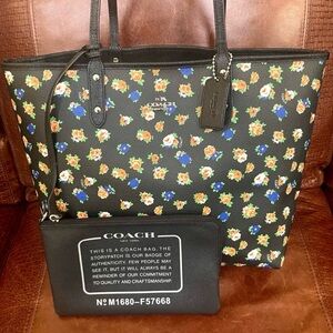 Coach Black Floral City Tote Bag, Wallet, and Organizer